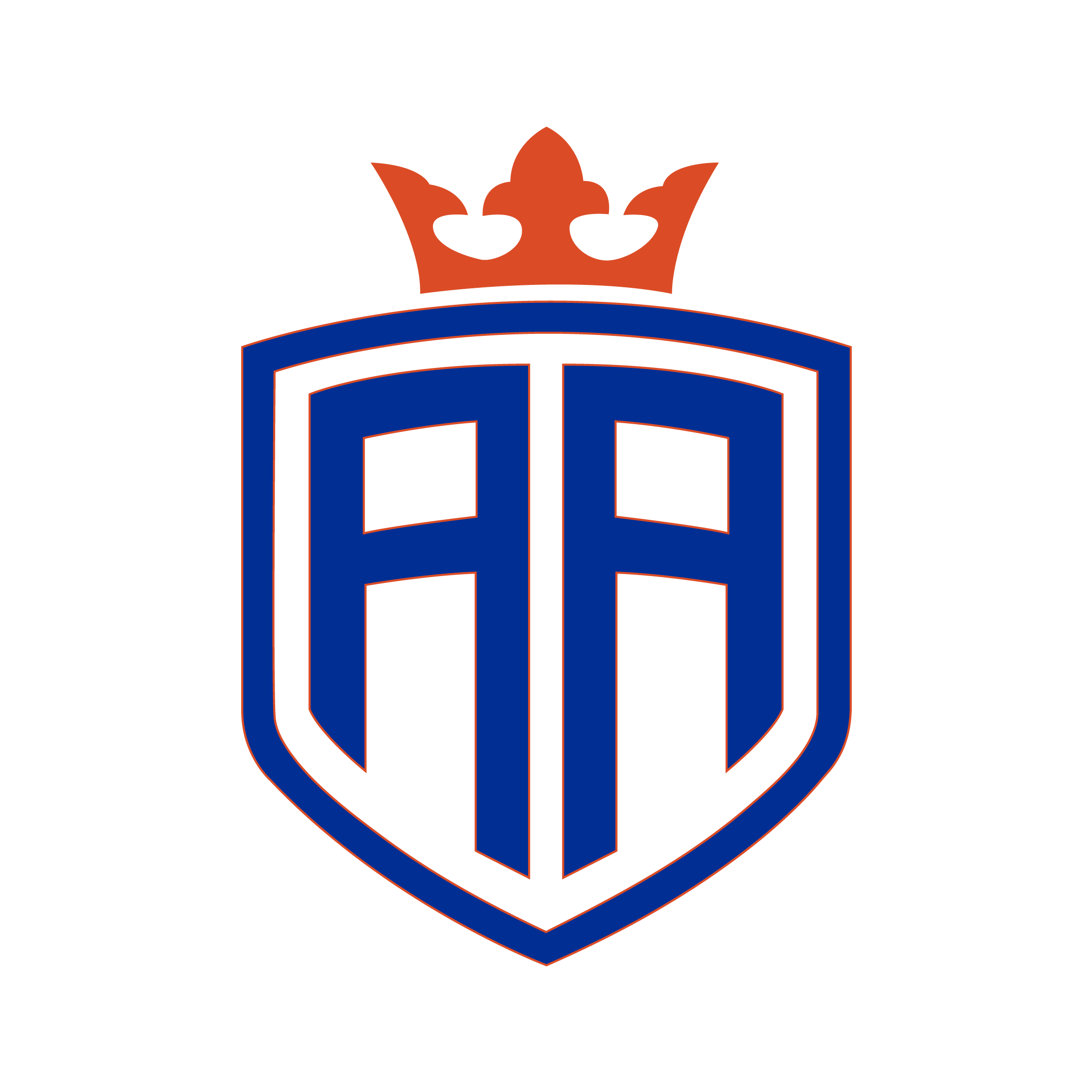 A blue and red logo with an orange crown.
